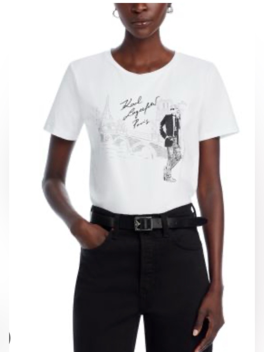 Karl Lagerfeld White Graphic Crewneck T‑Shirt